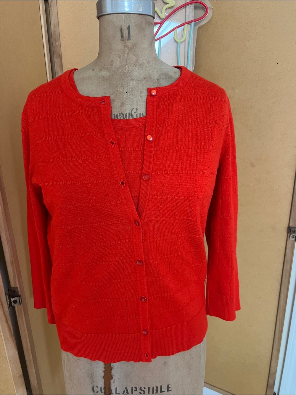 Cable & Gauge Orange-Red Button-Front Knit Cardigan Set